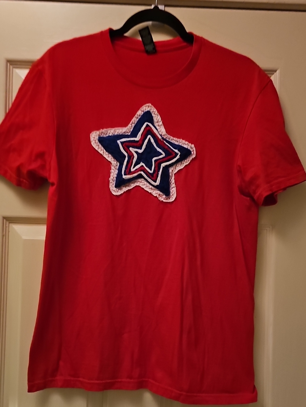 District Red Tee with Layered Star Patch